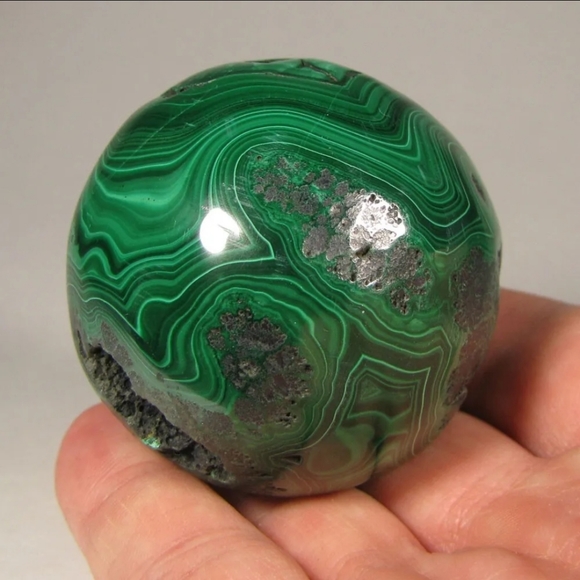 2.1" MALACHITE Gemstone Sphere Ball w/ Stand - Congo, Africa - 53mm - Picture 7 of 11